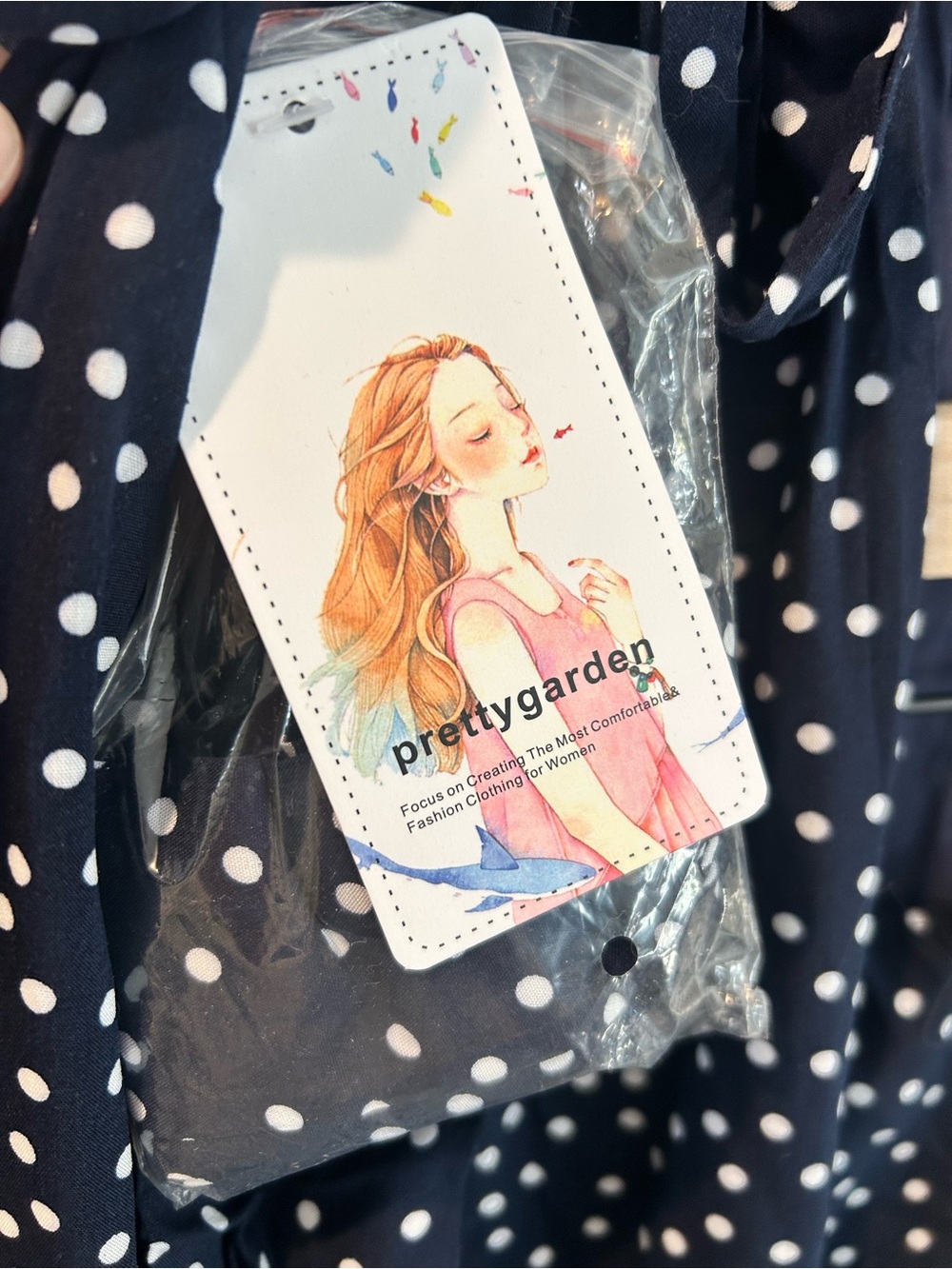 Prettygarden Women's Navy Polka dress
